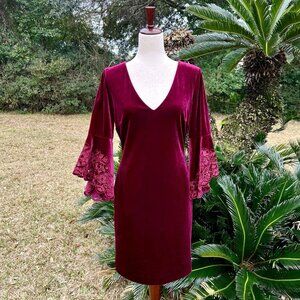 Antonio Melani Dress Burgundy Wine Velvet Whimsygoth Renaissance Sleeve Sz 2